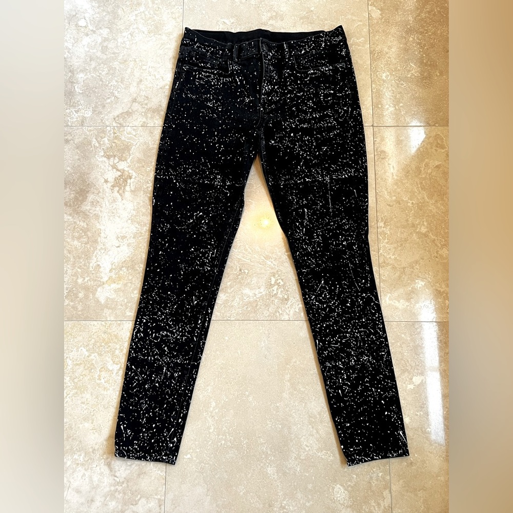 Proenza Schouler 9” mid-rise paint splatter black denim jeans in Size 31